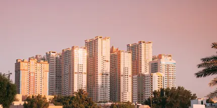 Residential towers at sunset